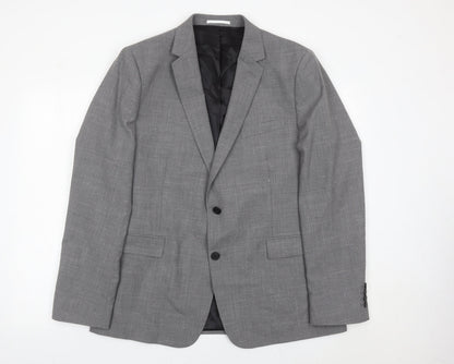 Kin Men’s Grey Wool Blend 44R Blazer Jacket Two Button Notch Lapel