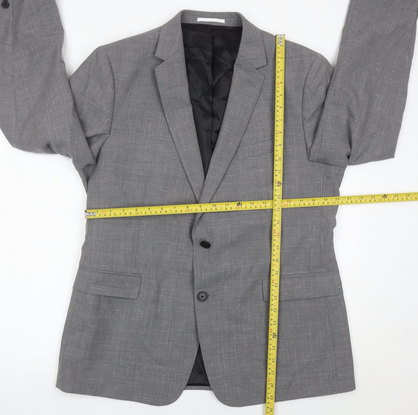 Kin Men’s Grey Wool Blend 44R Blazer Jacket Two Button Notch Lapel