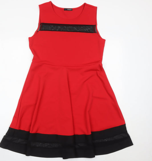 Quiz Women's Red Black A-Line Party Dress Size 16 Sleeveless