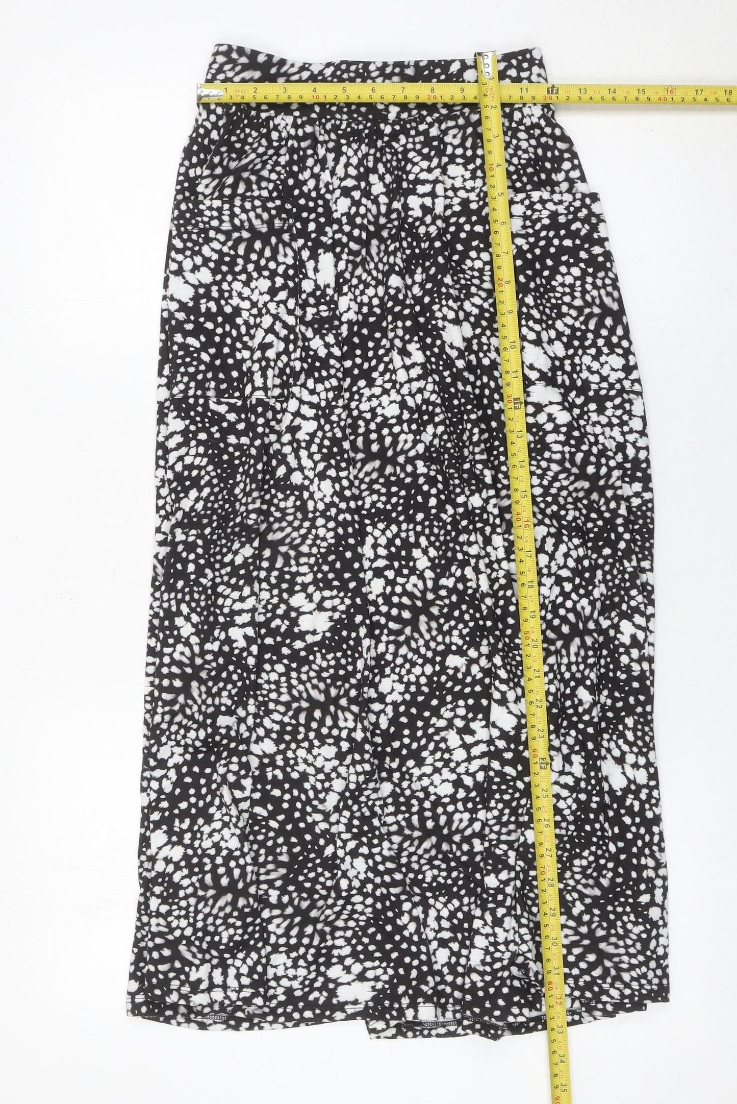 ASOS Women’s Black Geometric Midi Skirt Size 8 A-Line Stretch