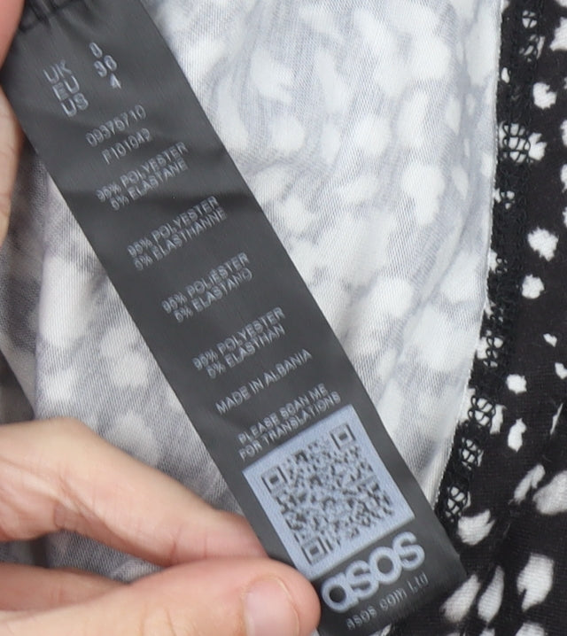 ASOS Women’s Black Geometric Midi Skirt Size 8 A-Line Stretch