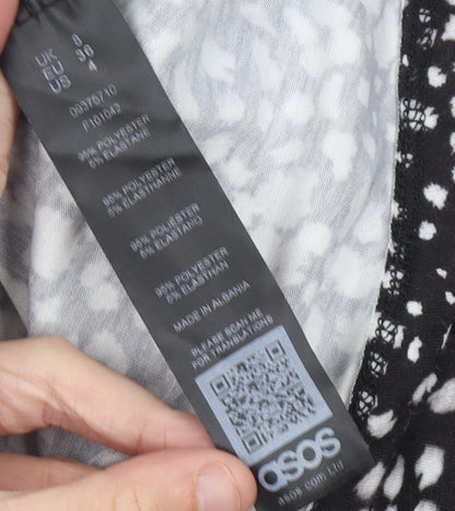 ASOS Women’s Black Geometric Midi Skirt Size 8 A-Line Stretch