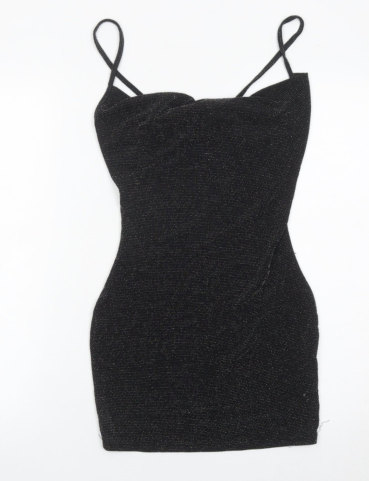 PrettyLittleThing Women’s Black Glitter Bodycon Dress Size 10 Party Clubwear