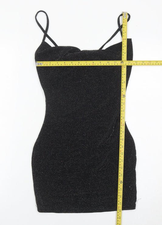 PrettyLittleThing Women’s Black Glitter Bodycon Dress Size 10 Party Clubwear