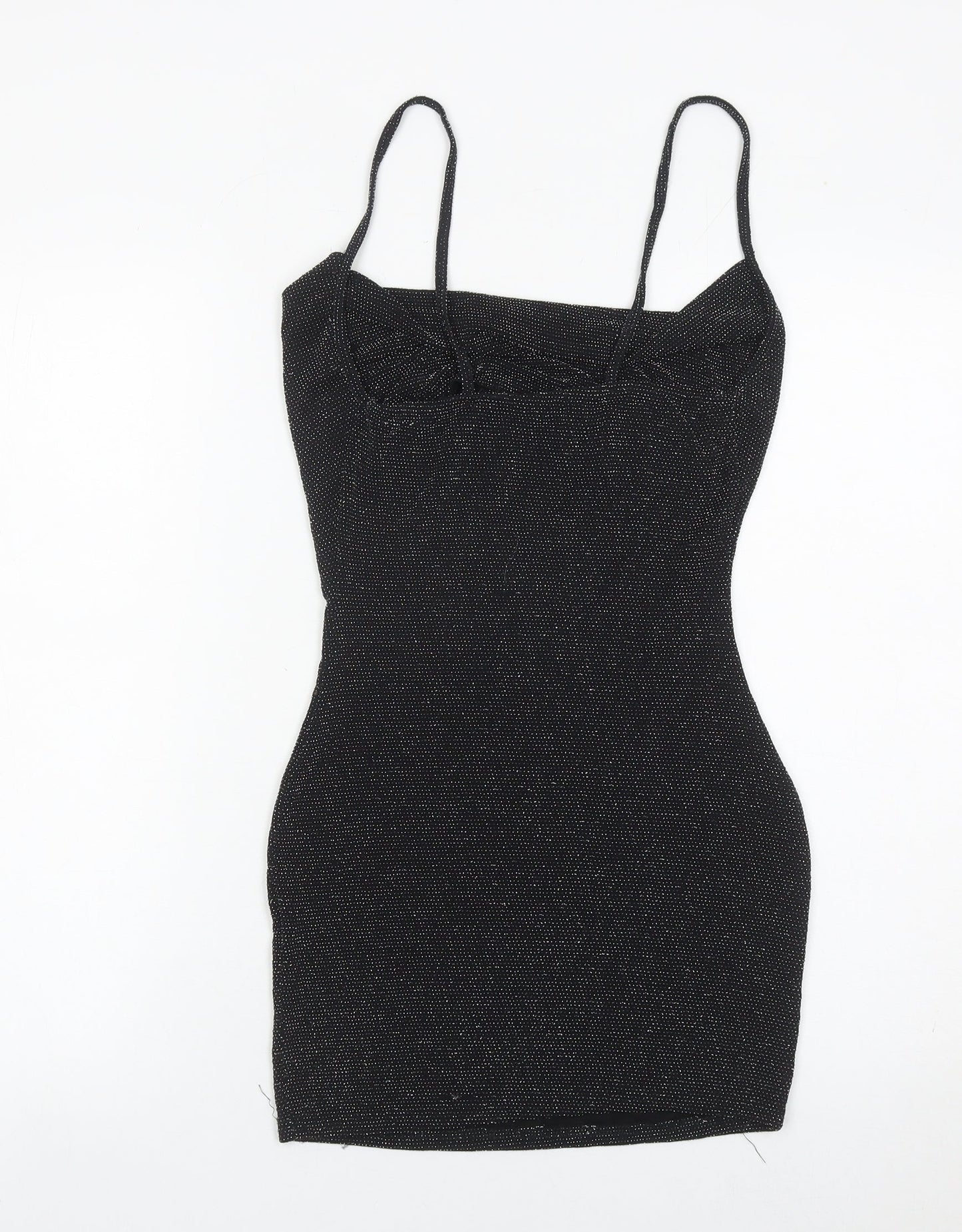 PrettyLittleThing Women’s Black Glitter Bodycon Dress Size 10 Party Clubwear