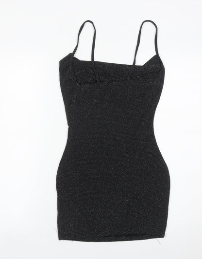 PrettyLittleThing Women’s Black Glitter Bodycon Dress Size 10 Party Clubwear