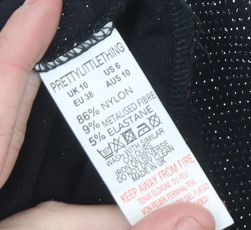 PrettyLittleThing Women’s Black Glitter Bodycon Dress Size 10 Party Clubwear