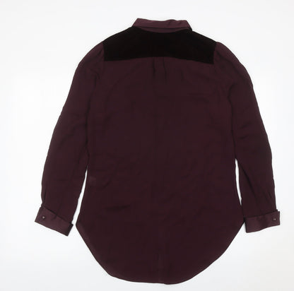 Next Womens Purple Long Sleeve Collared Blouse Size 10 Polyester