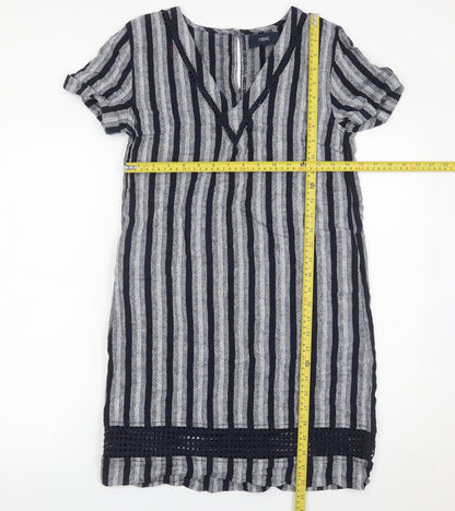 Next Women’s Blue Striped Linen Blend Shift Dress Size 8 V-Neck