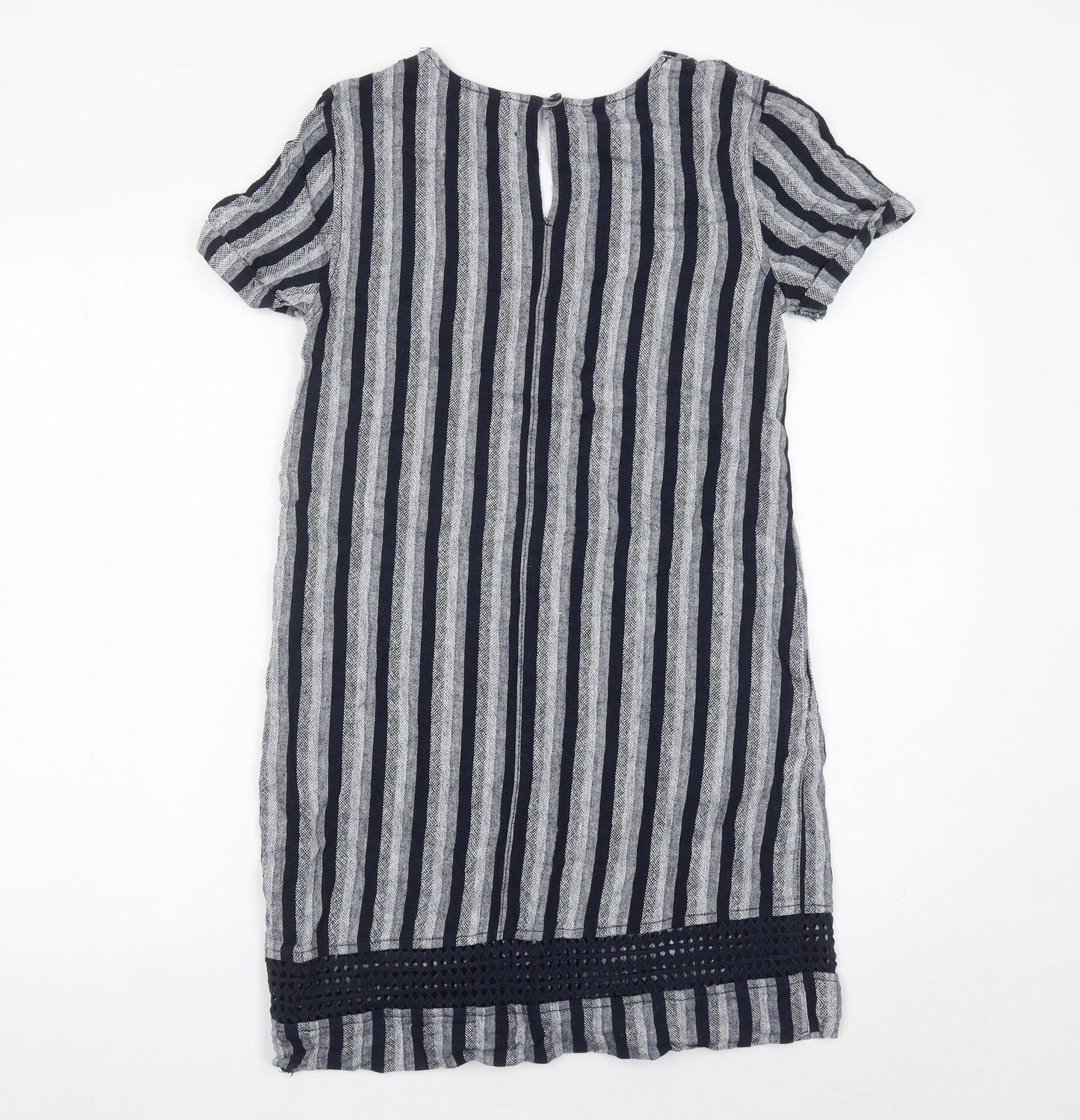 Next Women’s Blue Striped Linen Blend Shift Dress Size 8 V-Neck