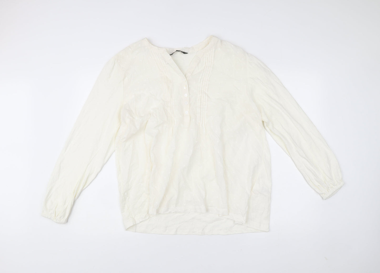 Bonmarché Women’s Ivory Cotton Long Sleeve Blouse Size 14