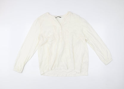 Bonmarché Women’s Ivory Cotton Long Sleeve Blouse Size 14