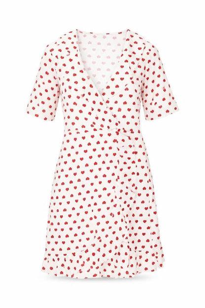 PrettyLittleThing Women White Red Heart Print Wrap Dress Size 10
