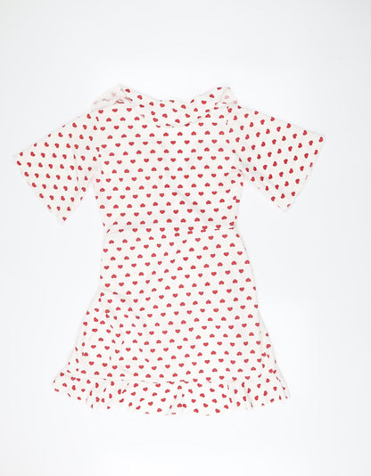 PrettyLittleThing Women White Red Heart Print Wrap Dress Size 10