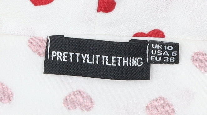 PrettyLittleThing Women White Red Heart Print Wrap Dress Size 10