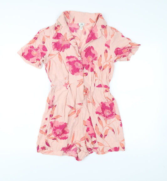 River Island Women’s Pink Floral Playsuit Size 8 Collared Short Sleeve