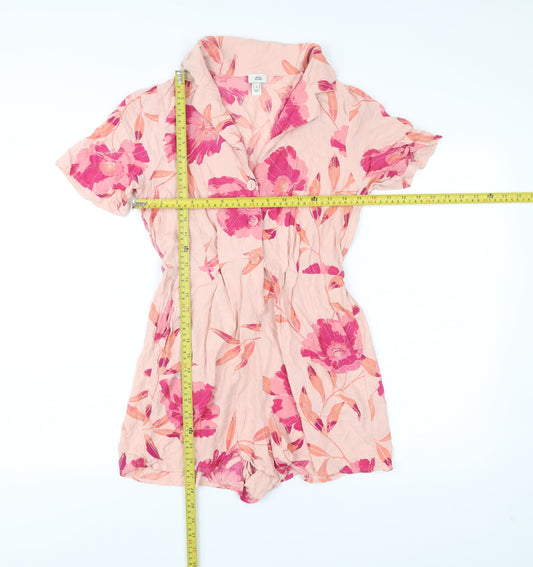 River Island Women’s Pink Floral Playsuit Size 8 Collared Short Sleeve