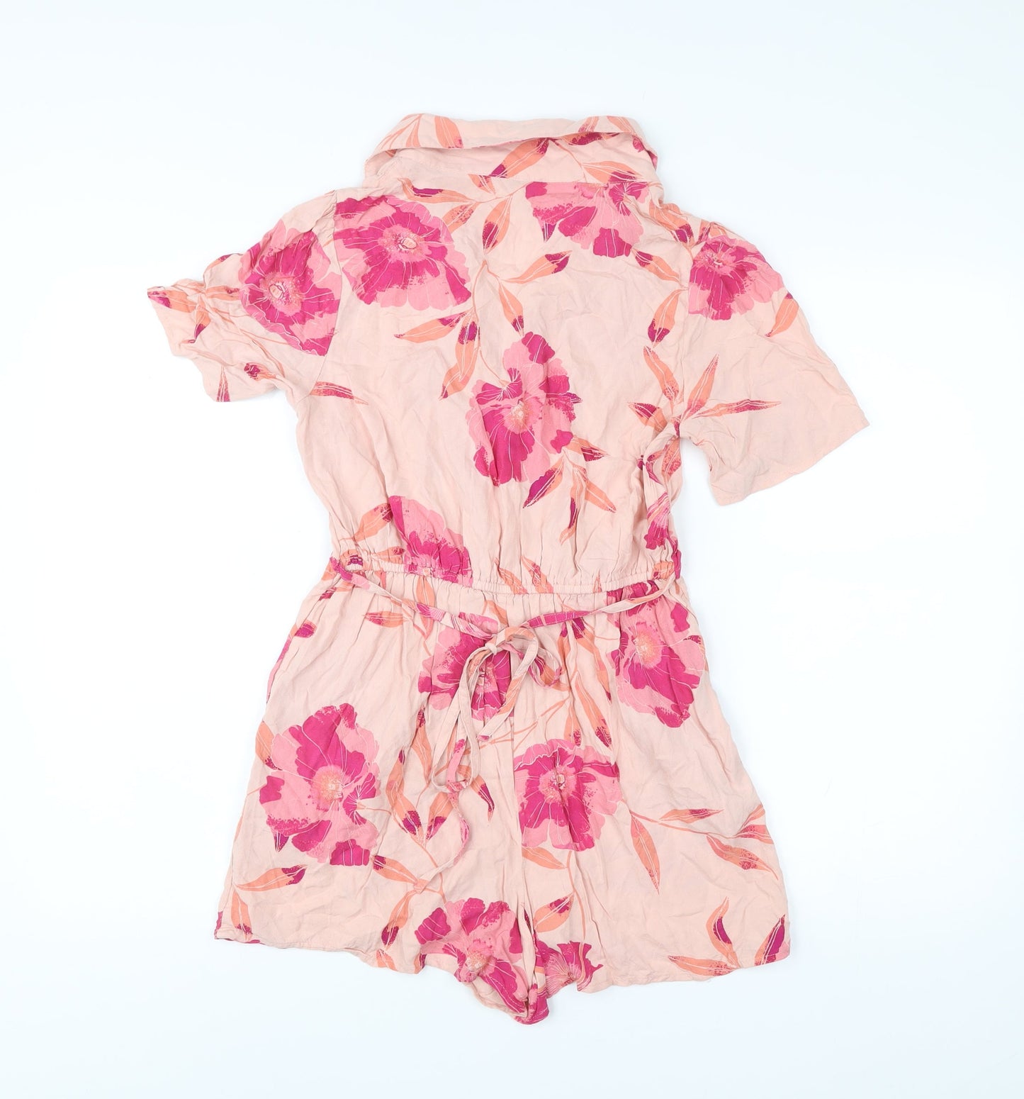 River Island Women’s Pink Floral Playsuit Size 8 Collared Short Sleeve
