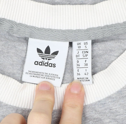 Womens UK Size 10 adidas Grey Ringer T-Shirt