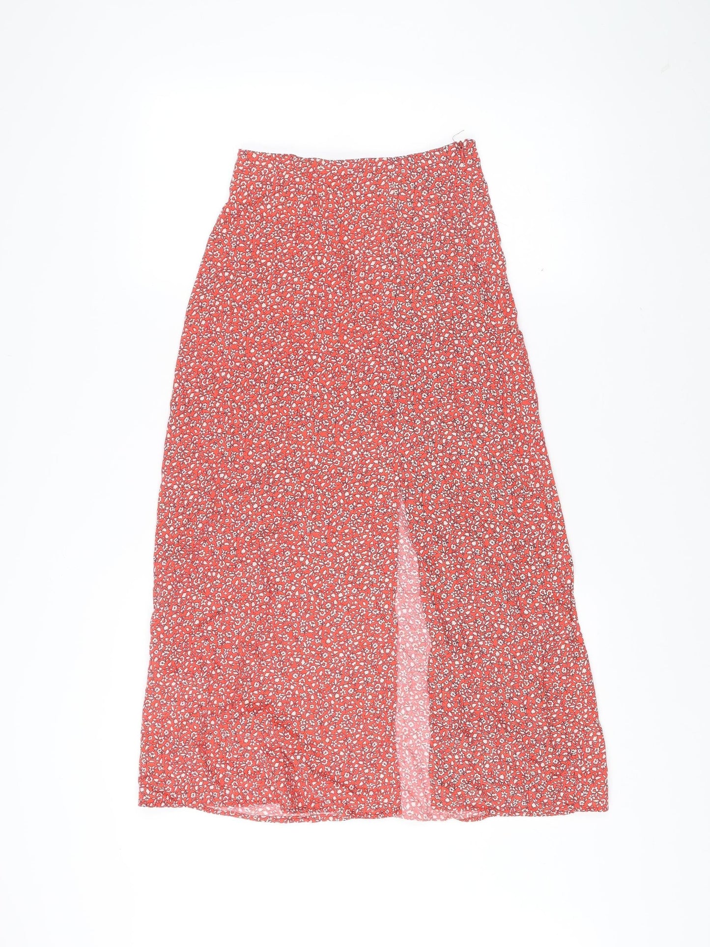 New Look Women Red Floral Viscose A-Line Midi Skirt Size 6