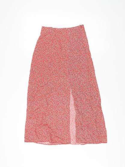 New Look Women Red Floral Viscose A-Line Midi Skirt Size 6