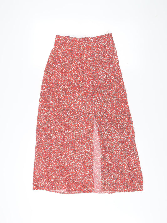 New Look Women Red Floral Viscose A-Line Midi Skirt Size 6