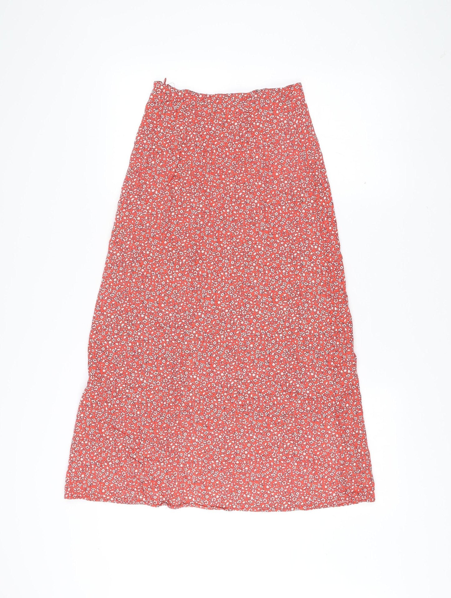 New Look Women Red Floral Viscose A-Line Midi Skirt Size 6