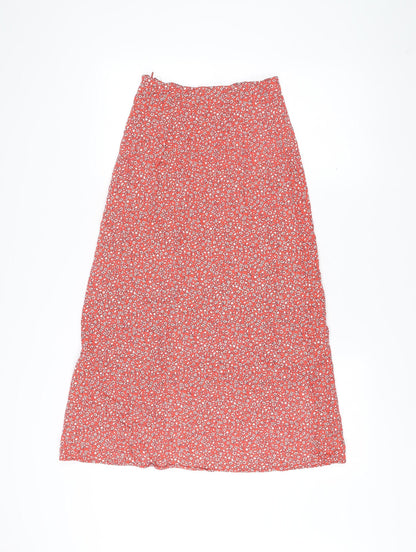 New Look Women Red Floral Viscose A-Line Midi Skirt Size 6