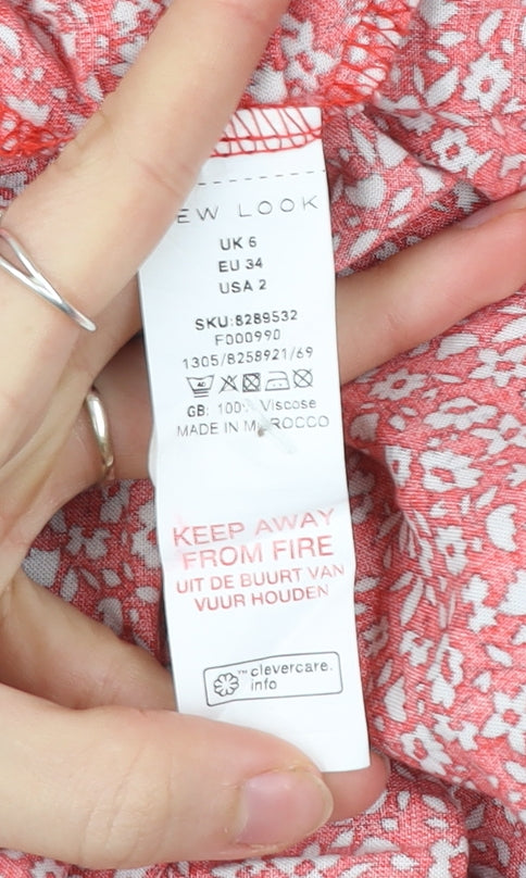 New Look Women Red Floral Viscose A-Line Midi Skirt Size 6