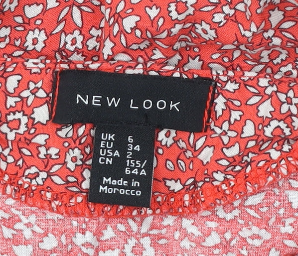 New Look Women Red Floral Viscose A-Line Midi Skirt Size 6