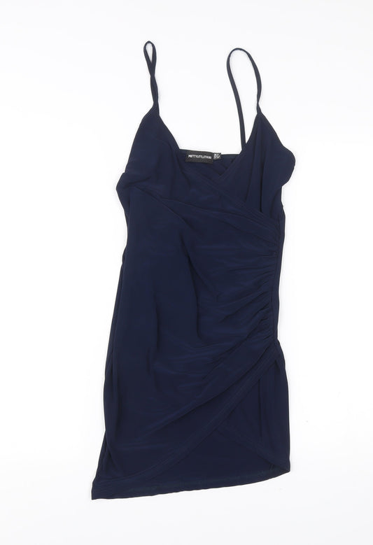 PrettyLittleThing Women’s Blue Size 8 Slip Dress Ruched Short Party