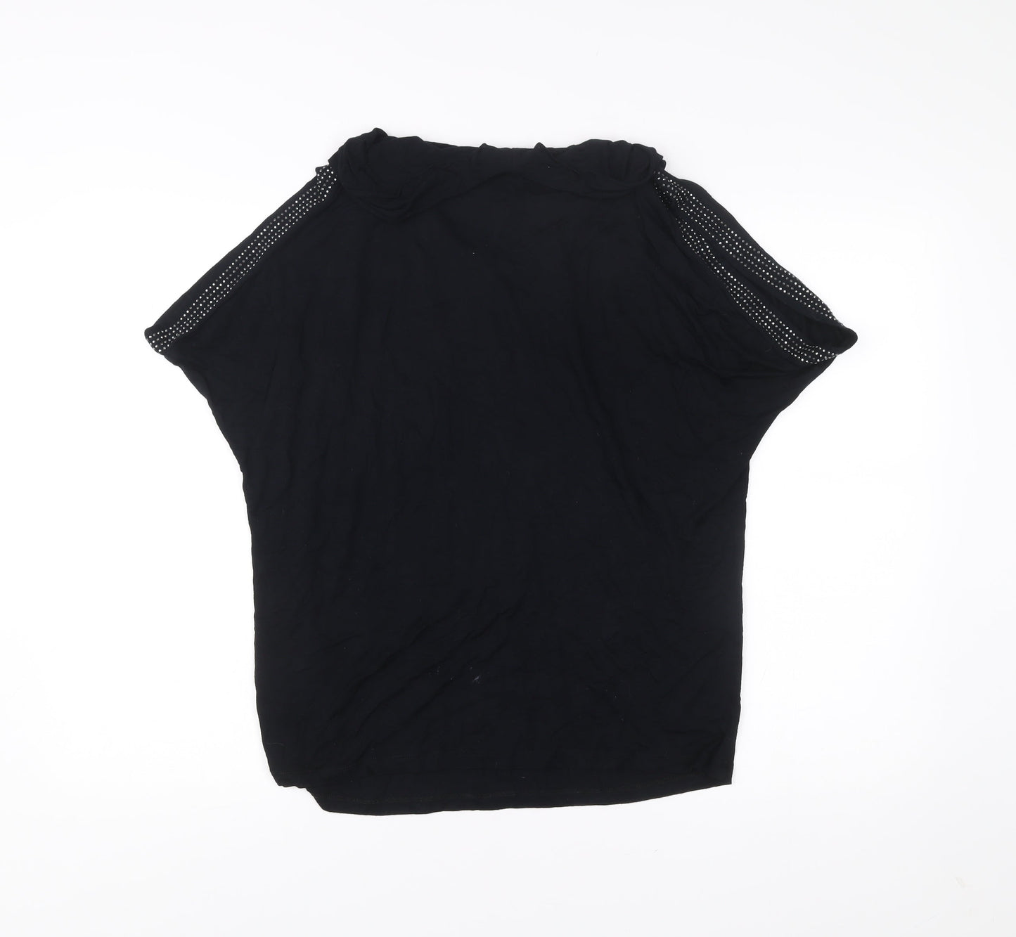 Design History Women Black Size 14 Rhinestone Sleeve Blouse