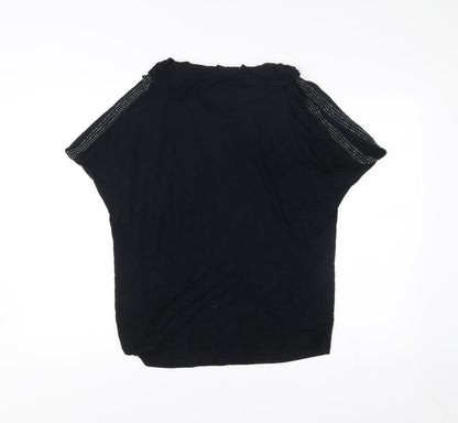 Design History Women Black Size 14 Rhinestone Sleeve Blouse