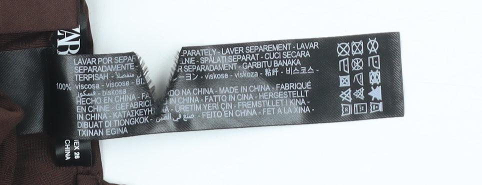 Zara Women Brown Viscose Playsuit S Strappy V-Neck Button Summer