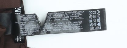 Zara Women Brown Viscose Playsuit S Strappy V-Neck Button Summer