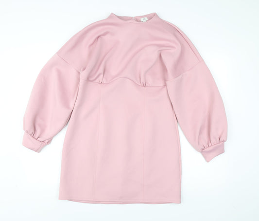 River Island Women’s Pink Shift Dress Size 14 Long Sleeve Party