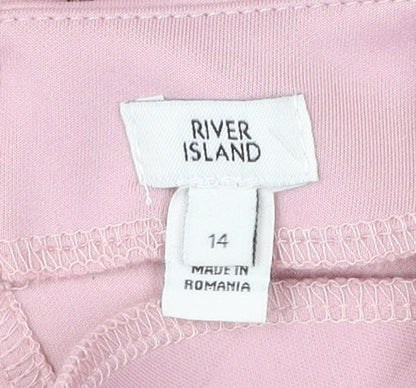River Island Women’s Pink Shift Dress Size 14 Long Sleeve Party