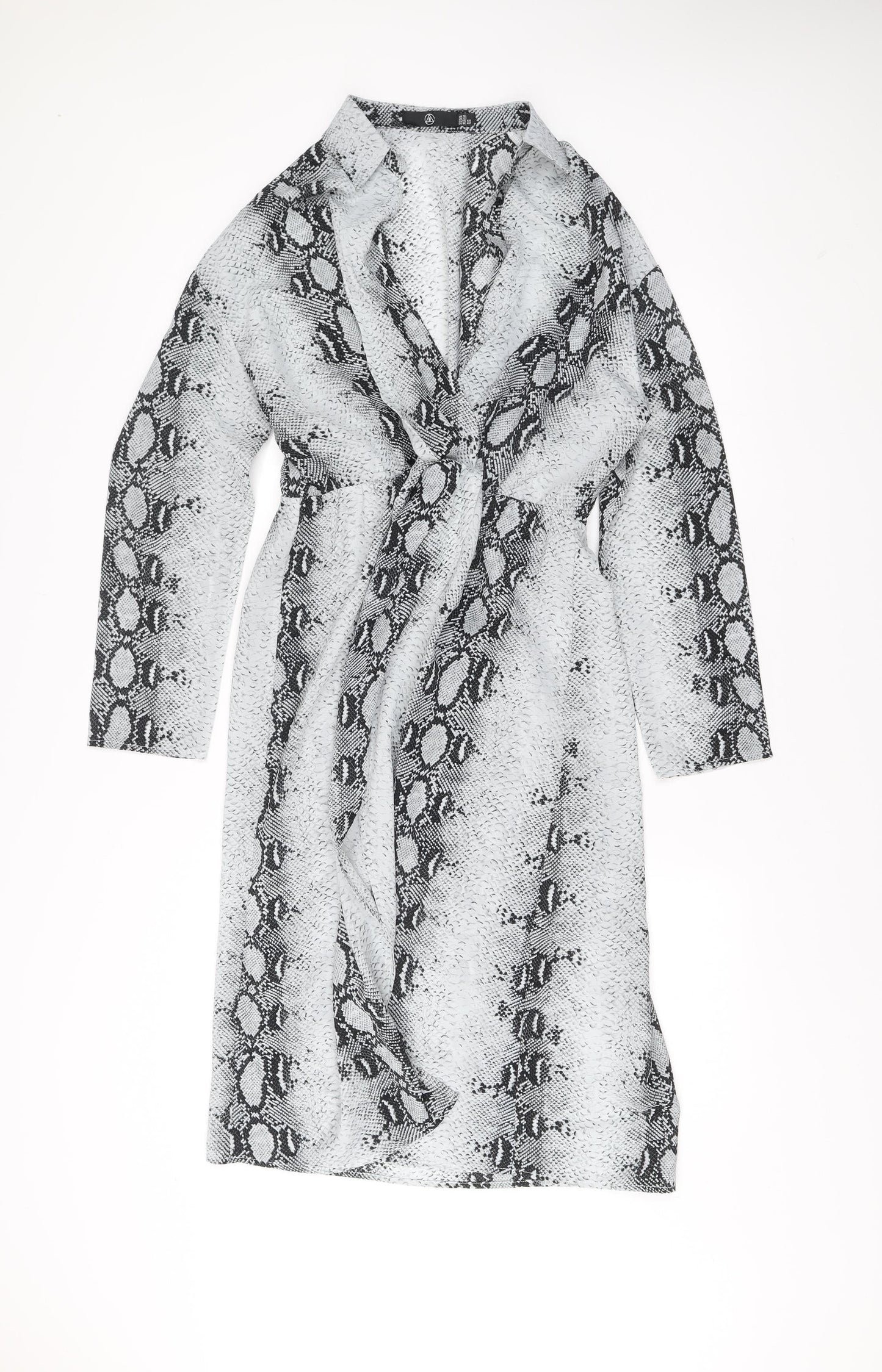 Missguided Women's Grey Animal Print Bodycon Wrap Dress Size 16 Long Sleeve