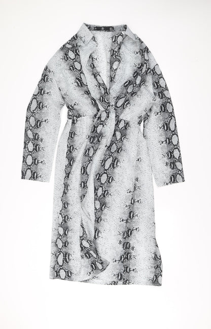 Missguided Women's Grey Animal Print Bodycon Wrap Dress Size 16 Long Sleeve