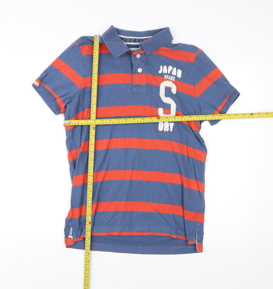 Superdry Men’s Blue Striped Polo Shirt L Cotton Casual