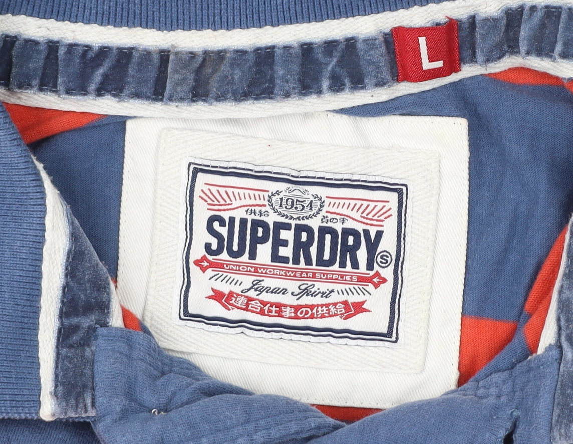 Superdry Men’s Blue Striped Polo Shirt L Cotton Casual