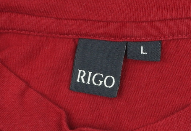 RIGO Men’s Red Black White Colourblock Cotton T-Shirt Size L