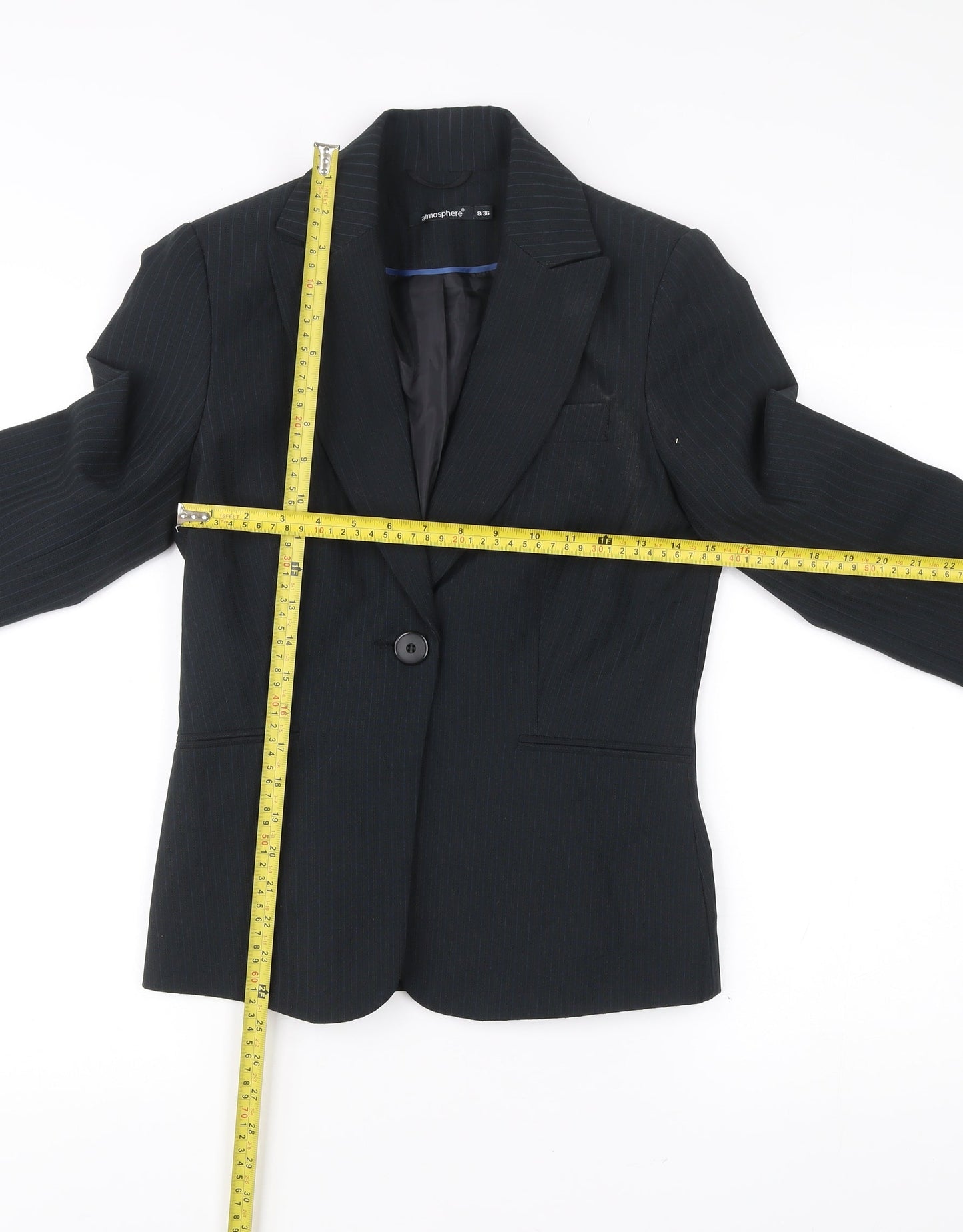 Atmosphere Womens Black Pinstripe Blazer Size 8 Regular Fit Jacket