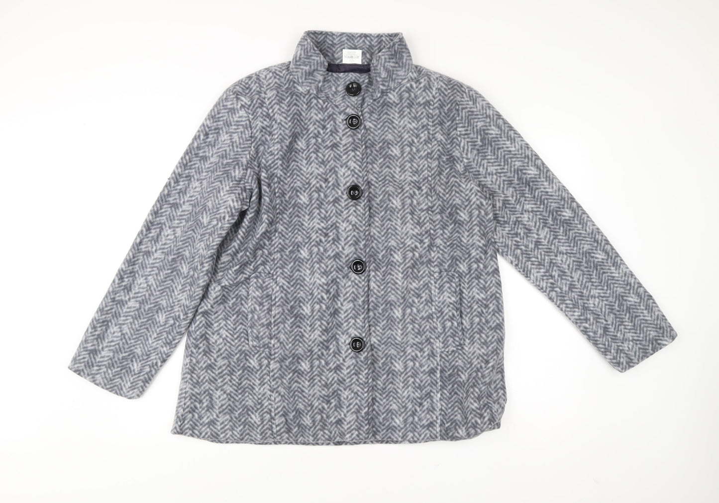 Anne De Lancay Womens Grey Herringbone Coat Size M Buttoned Overcoat