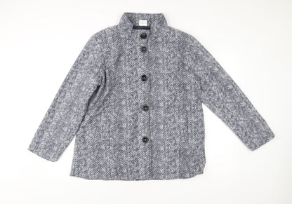 Anne De Lancay Womens Grey Herringbone Coat Size M Buttoned Overcoat