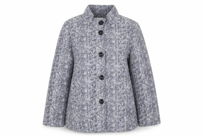 Anne De Lancay Womens Grey Herringbone Coat Size M Buttoned Overcoat