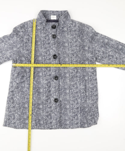 Anne De Lancay Womens Grey Herringbone Coat Size M Buttoned Overcoat