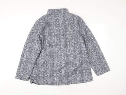 Anne De Lancay Womens Grey Herringbone Coat Size M Buttoned Overcoat
