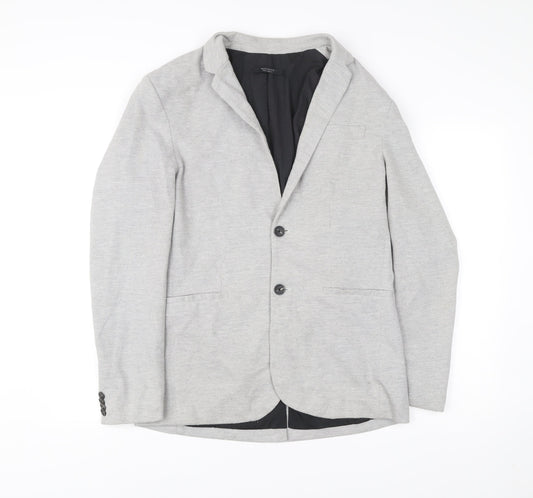 Zara Men’s Grey Blazer Jacket L 42" Regular Fit Polyester Cotton