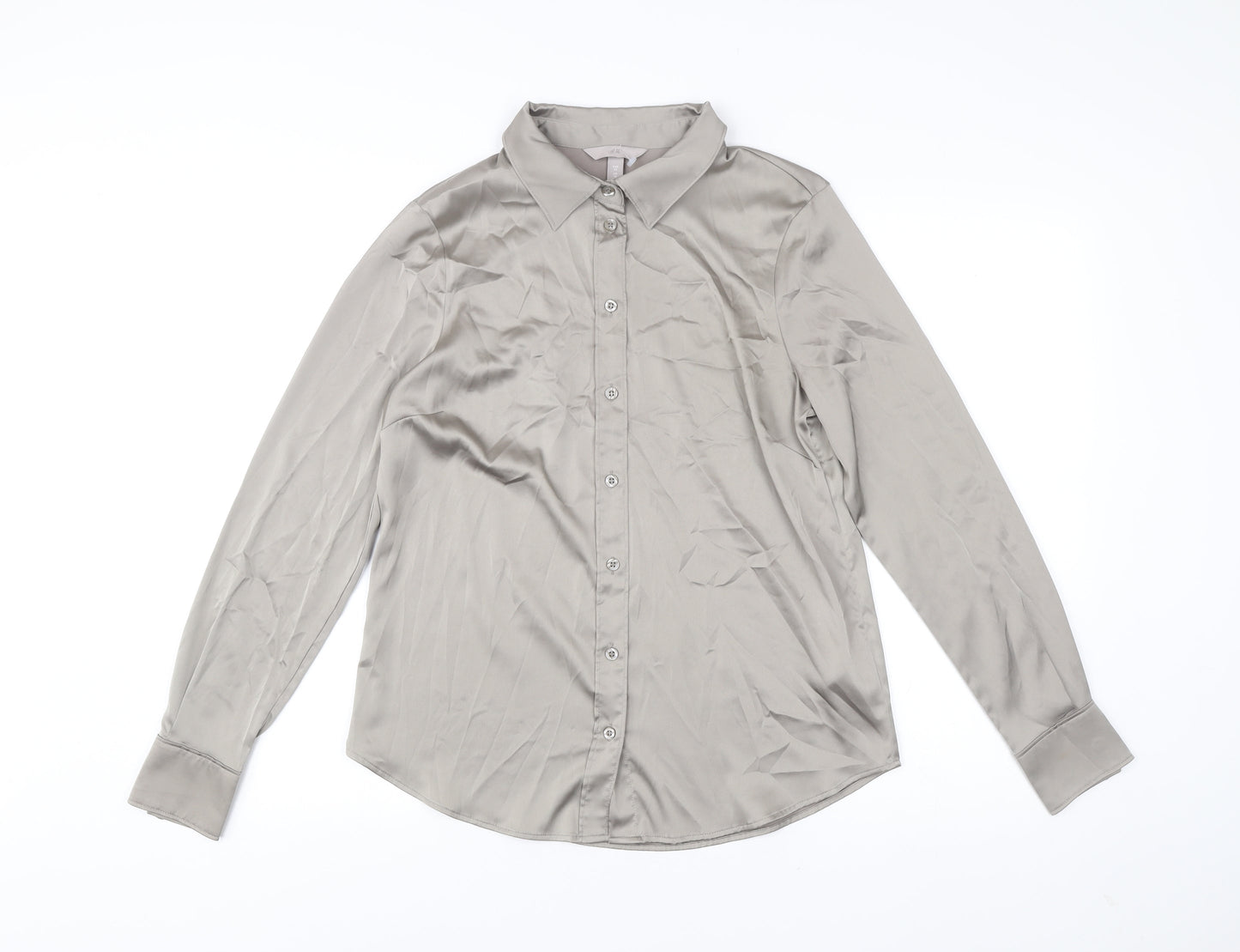 Womens UK Size 14 H&M Grey Basic Button-Up